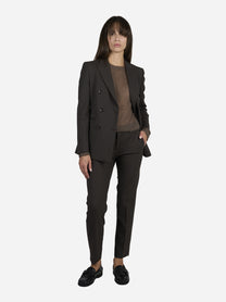 Blazer doppiopetto in lana stretch marrone - indossato, look completo