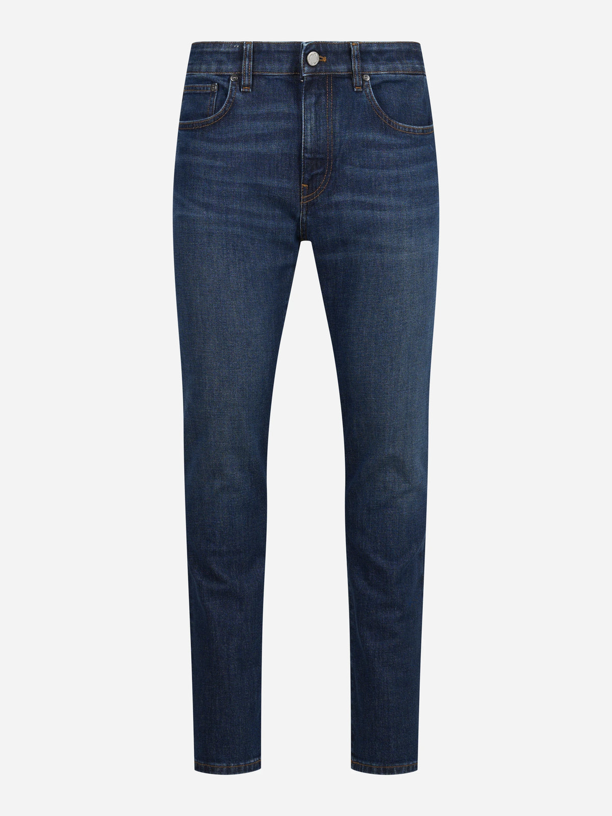 Jeans stretch in denim giapponese blu - vista frontale