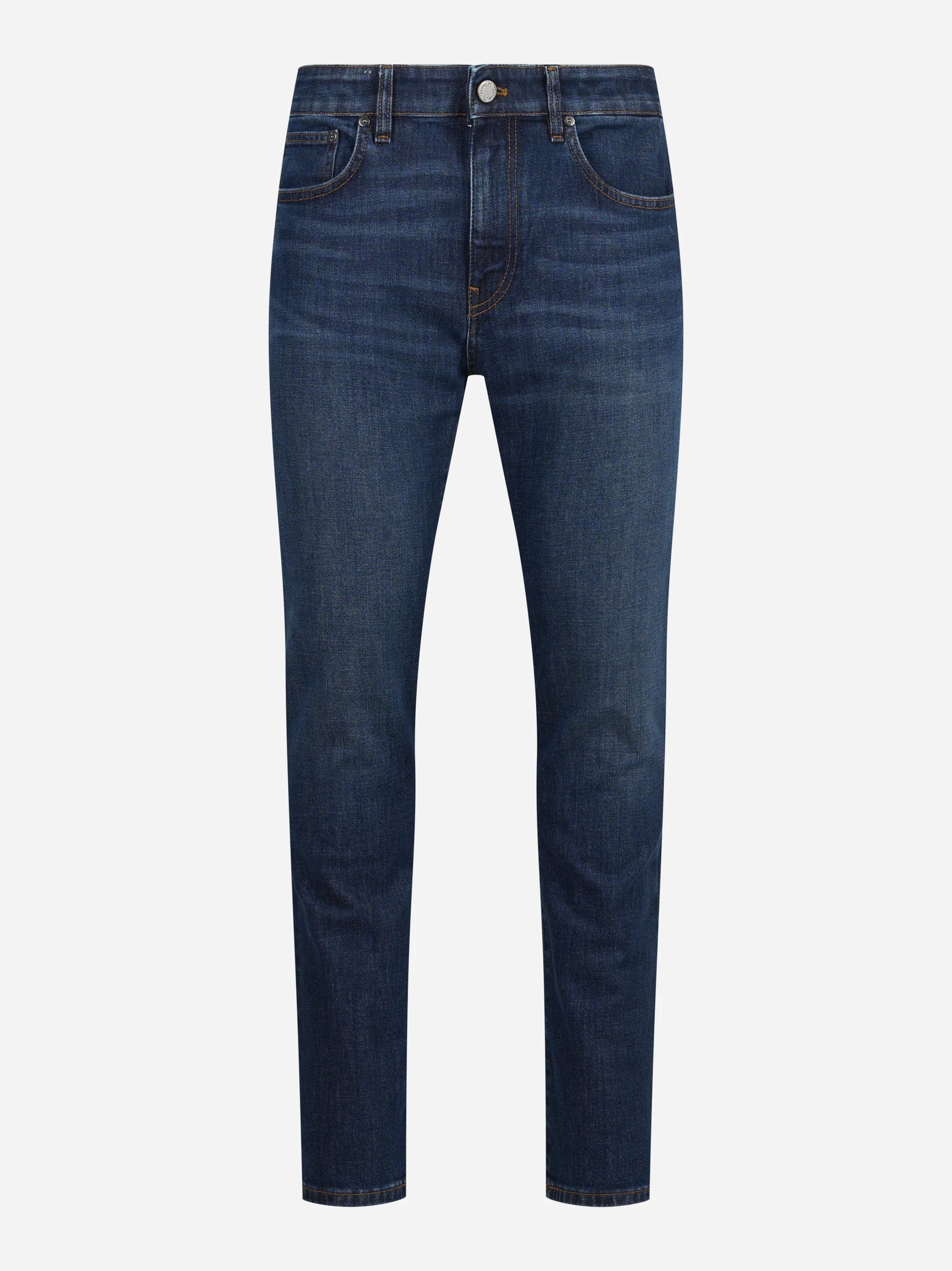 Jeans stretch in denim giapponese blu - vista frontale