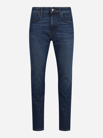 Jeans stretch in denim giapponese blu - vista frontale