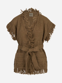 Gilet lungo JB con frange e cintura tabacco RAKKÌ - vista frontale