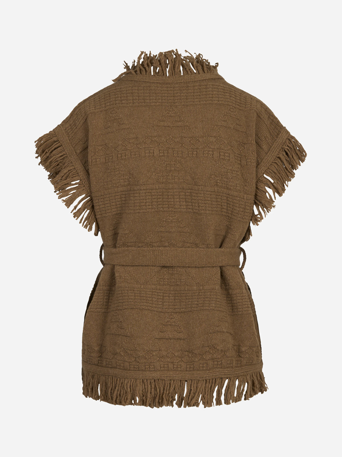Gilet lungo JB con frange e cintura tabacco RAKKÌ - vista posteriore