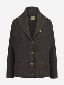 Cardigan Babette in lana con collo sciallato marrone - vista frontale