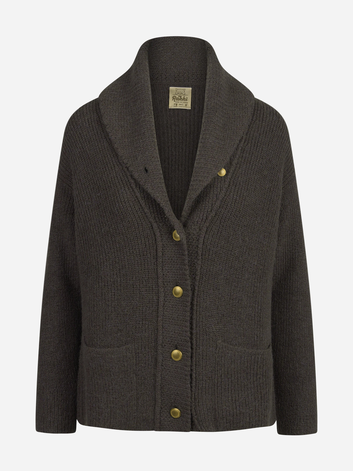 Cardigan Babette in lana con collo sciallato marrone - vista frontale
