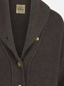 Cardigan Babette in lana con collo sciallato marrone - dettaglio del prodotto