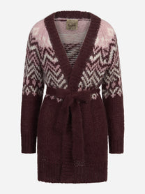 Cardigan Jane in lana jacquard prugna - vista frontale