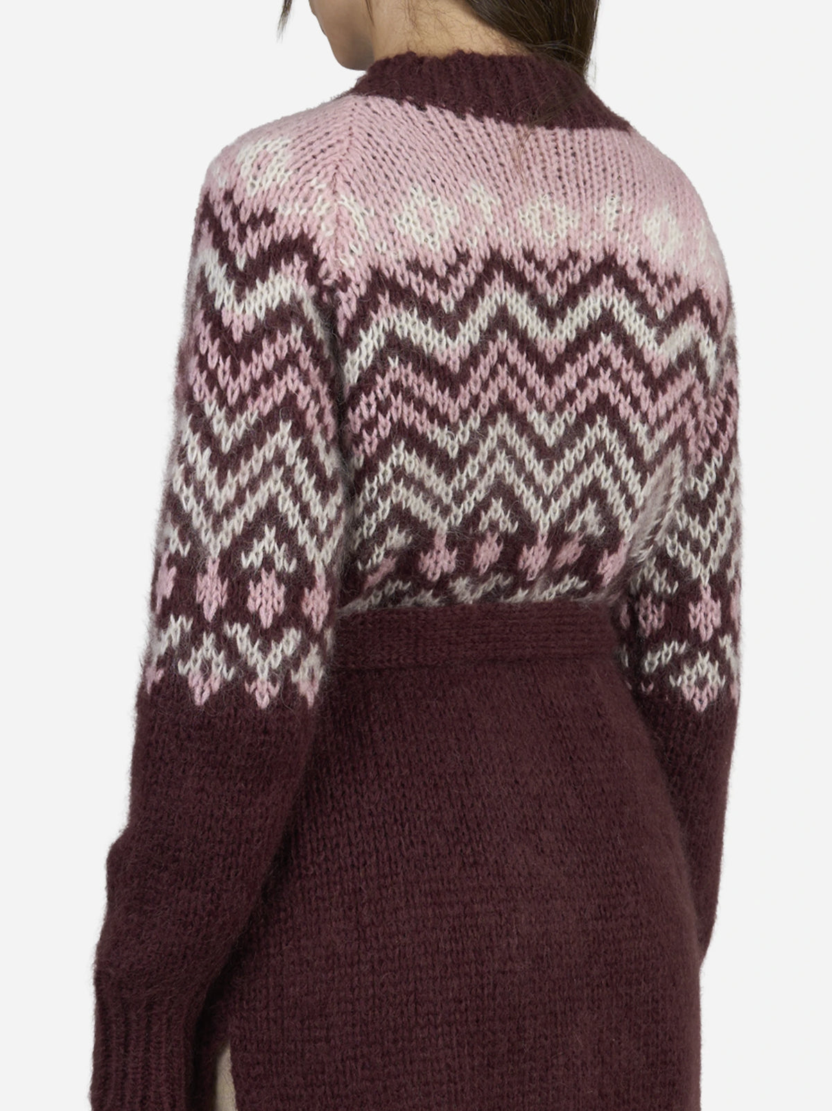 Cardigan Jane in lana jacquard prugna - indossato, vista alternativa