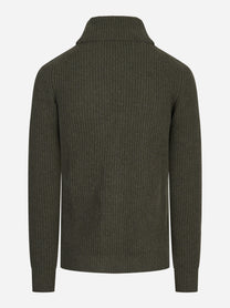 Cardigan Renegade con collo sciallato verde militare RAKKÌ - vista posteriore