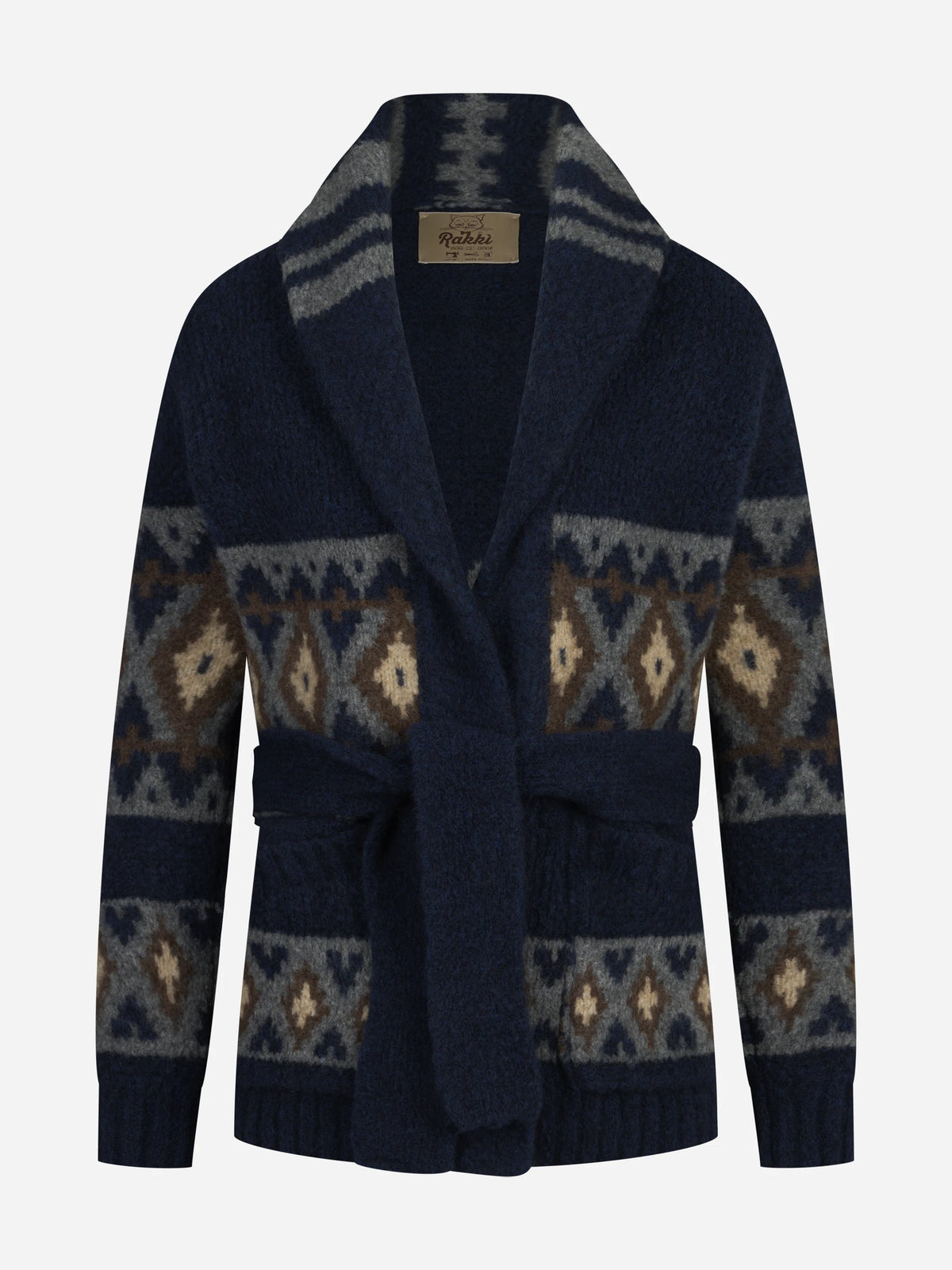 Cardigan The Diva jacquard con cintura blu RAKKÌ - vista frontale
