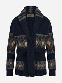Cardigan The Diva jacquard con cintura blu RAKKÌ - vista frontale