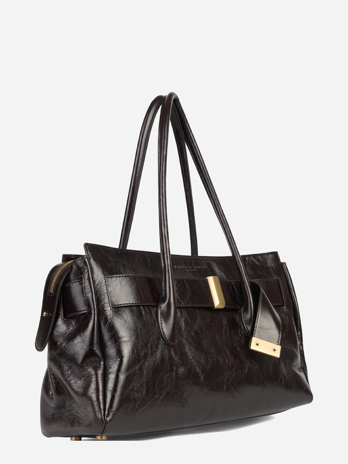 Borsa Emeralda in pelle lucida testa di moro - vista posteriore