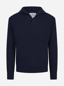 Polo in lana merino blu - vista frontale