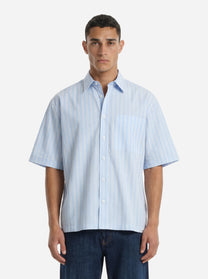 Camicia manica corta in cotone celeste Nelson
