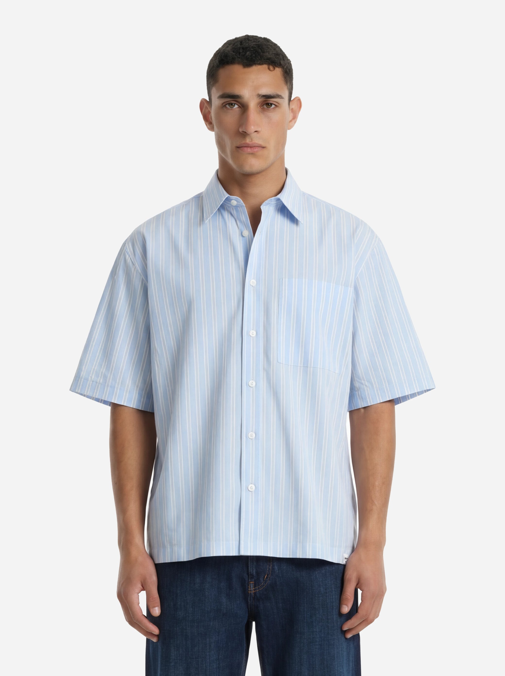Camicia manica corta in cotone celeste Nelson