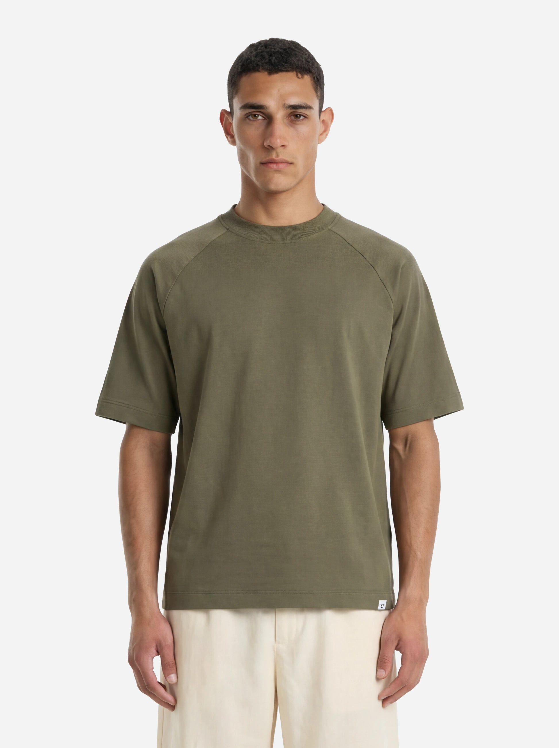 T-shirt in cotone con spalla raglan verdeLienz
